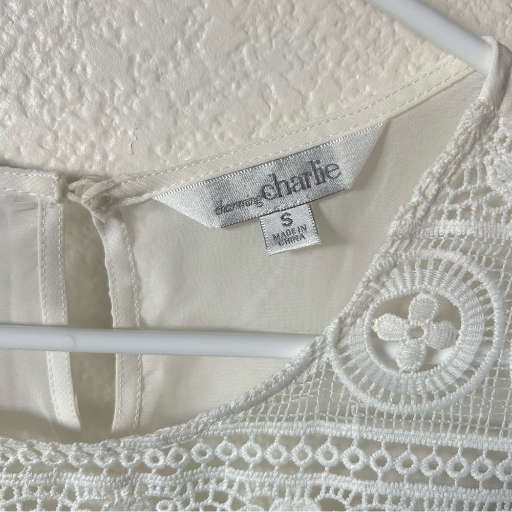 Charming Charlie Sheer Lace Women’s Small White Boho, Beachy Layer Blouse Top - Picture 4 of 8